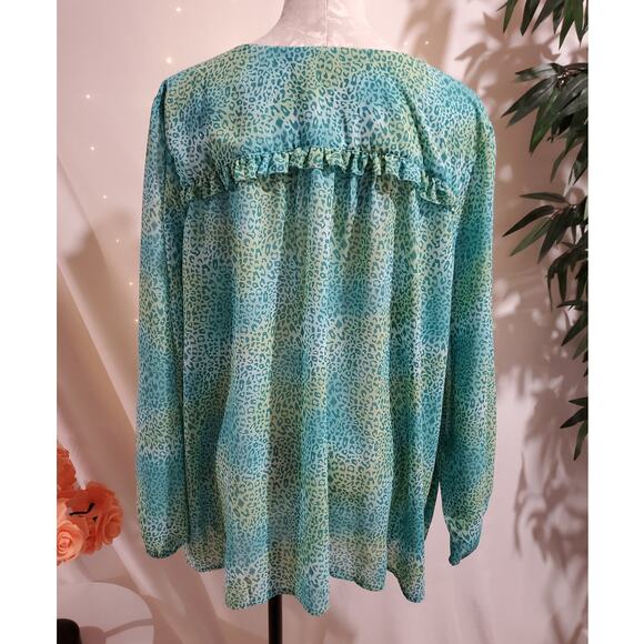 Belle Kim Gravel QVC Womens Leopard Animal Print V-Neck Blouse Top Size 3X Sheer - Picture 2 of 13